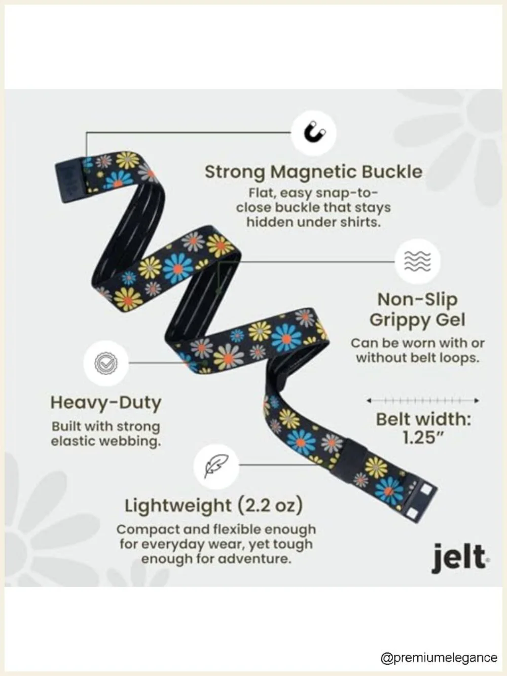 Adjustable Elastic Belt with Magnetic Buckle and Non-Slip Gel, USA Made, Fits